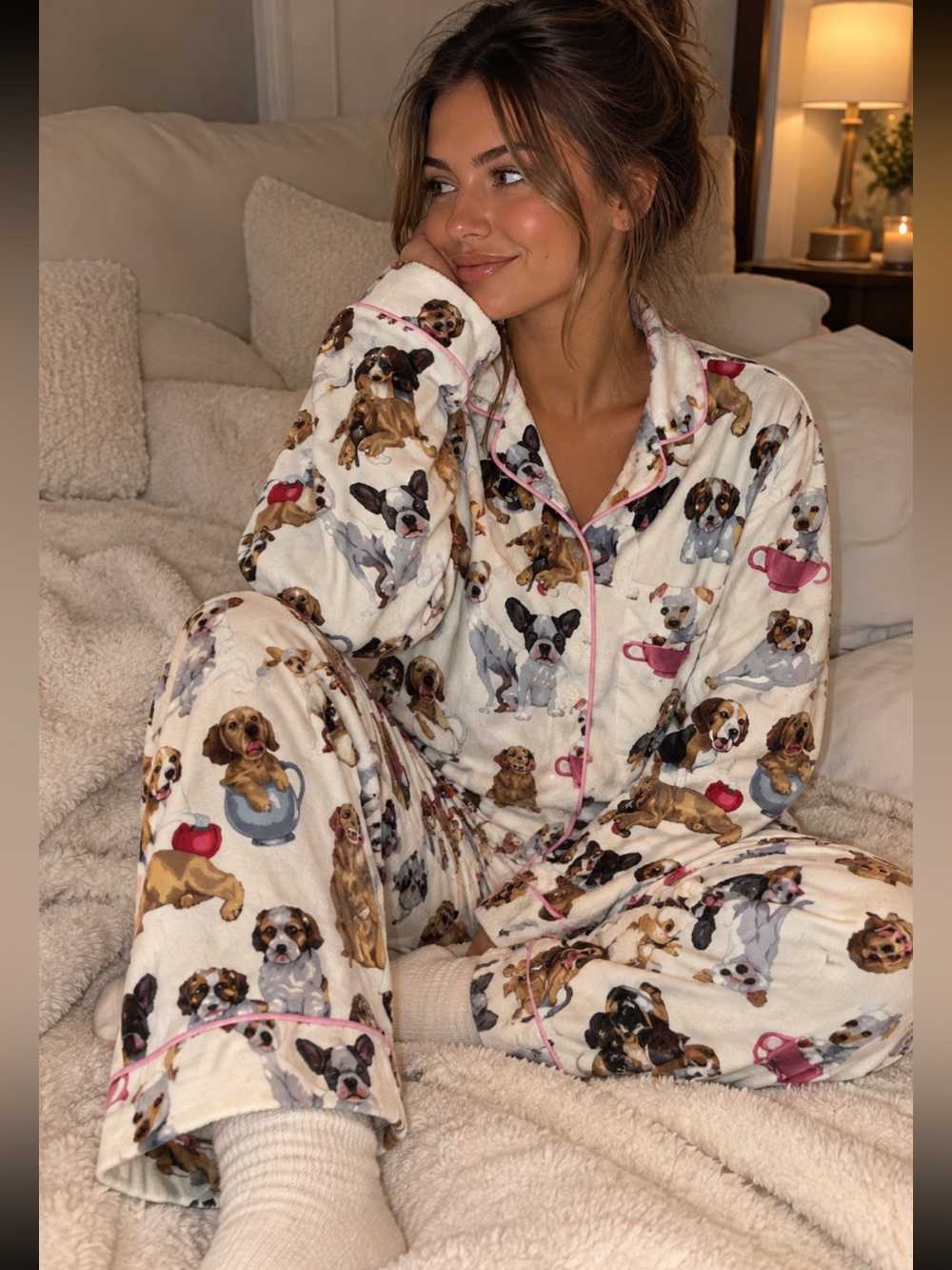 The Cat's Pajamas - Luxury Women's Pajamas Dog Puppy Print Pajama Set Loungewear